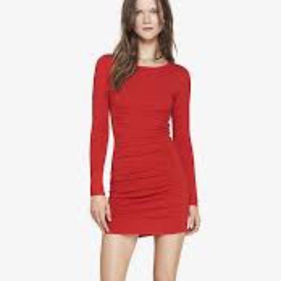 red fitted long sleeve dress